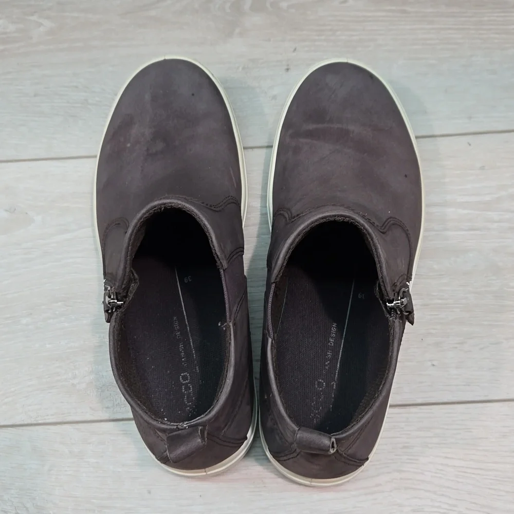 Ecco Womens Ankle Sneakers Leather Flats boots shoes sz 39/8-8.5